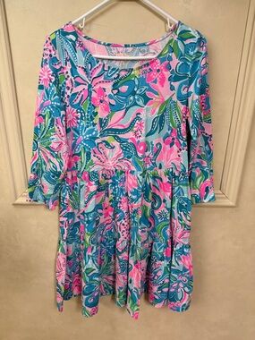 New Lilly Pulitzer Geanna Swing Dress Turquoise Oasis Golden Hour Pink Blue